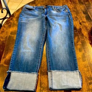 Size 14 distressed cuffed jeans, clean and non smoking home.